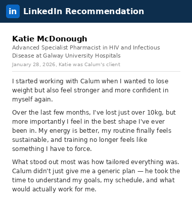 LinkedIn recommendation from Katie McDonough, Advanced Specialist Pharmacist at Galway University Hospitals