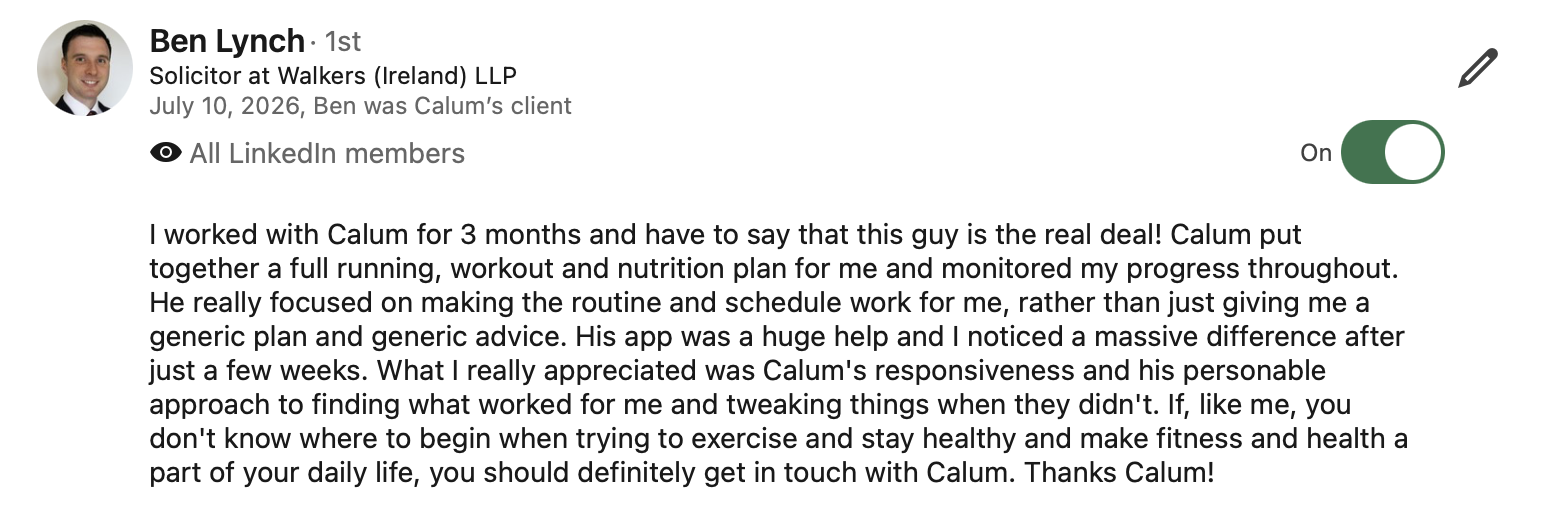 LinkedIn recommendation from Ben Lynch, Solicitor at Walkers (Ireland) LLP