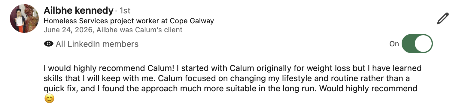 LinkedIn recommendation from Ailbhe Kennedy, Homeless Services Project Worker at Cope Galway